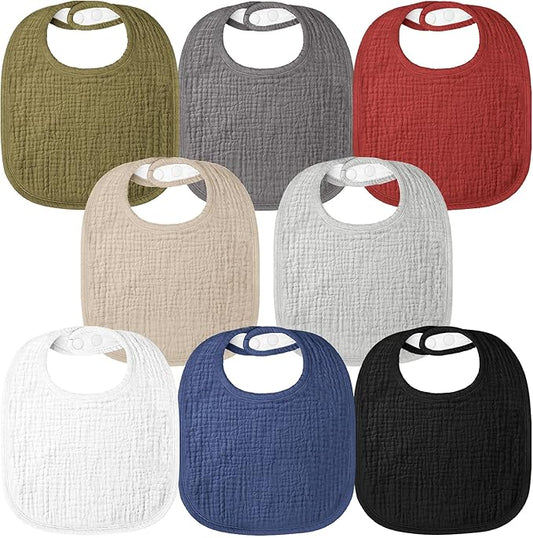 Bearmoss Muslin Baby Drooling Bibs 8 Pack, 100% Cotton Square Adjustable Bandana Bibs Gift for Baby Girls Boys Teething Drool