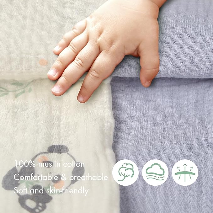 2-Pack Muslin Nursing Covers for Breastfeeding - Breathable Breastfeeding Covers with Arch Neckline, Privacy Nursing Cover for Women and Baby, Gray & Panda