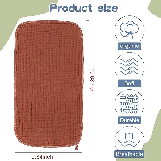 8 Packs Muslin Burp Cloths 6 Layers Unisex Baby Items Absorbent Burp Rags Colorful Muslin Washcloths for Baby Plain Soft Cotton Cloth for Babies Girls Boys, 10 x 20 Inch (Classic Colors)