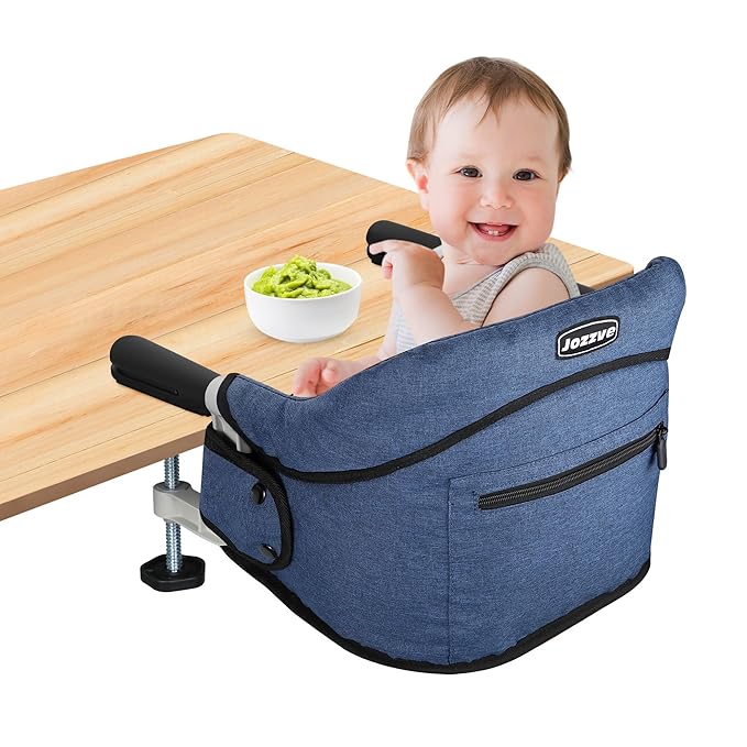 Hook On High Chair, Jozzve Baby High Chair, Portable High Chair for Travel, Foldable Fast Table Chair with Storage Bag, Baby Feeding Seat Clip On High Chair for Home and Travel (Navy)