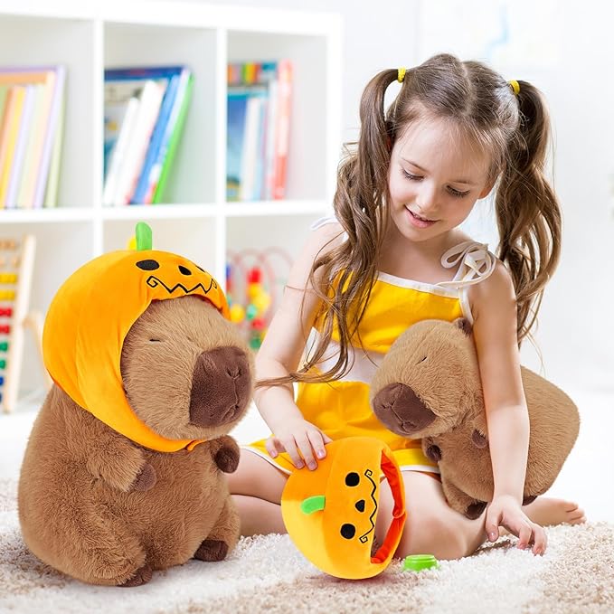 Achwishap Capybara Plush,Cute Plushies Halloween Capybara Stuffed Animal,Capybara Plush Toys,Kawaii Plush Stuffed Toy Plushie Gift for Kids Adults Thanksgiving(Capybara with Pumpkin Hat,12”)