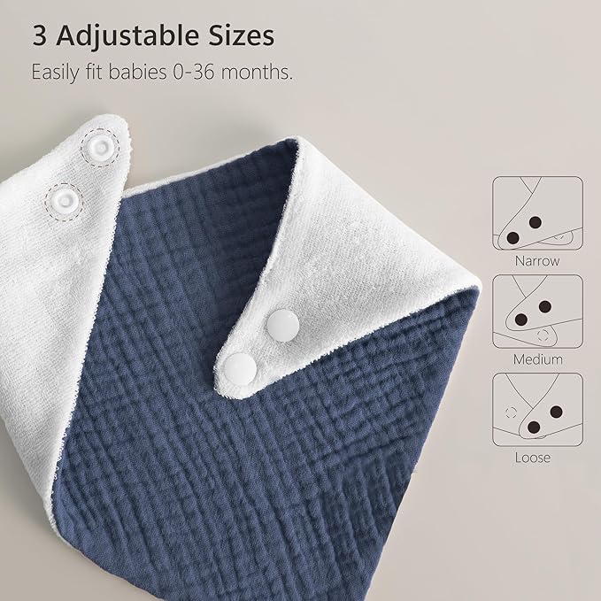 Bearmoss Muslin Baby Bibs 8 Pack Soft Bandana Bibs for Drooling & Teething, Absorbent Burp Cloths with Adjustable Snaps