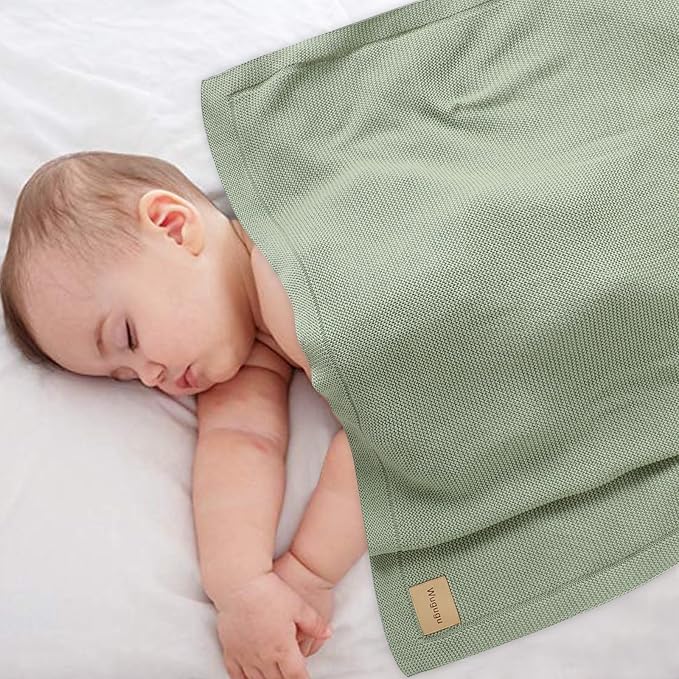 Baby Blanket 30 x 40 Inch Soft Knit for Boys & Girls Cotton Nursery Swaddling Blankets Toddler Knitted Crochet Receiving Crib