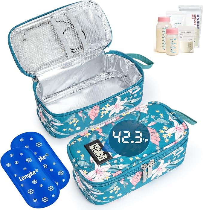 DawnBox Breast Milk Cooler Travel Bag with Real-Time Temp Display - Holds 20oz Breastmilk Storage Bag & Cooling, Portable Breast Milk Cooler Bags with 2 Ice Packs for Breastmilk Storage