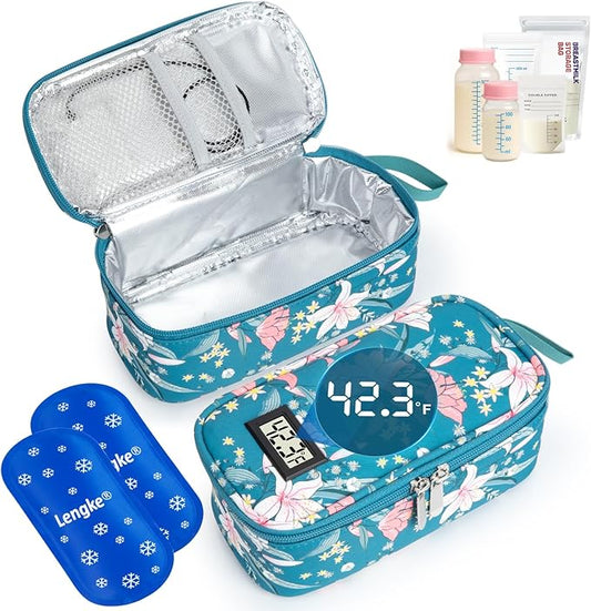 DawnBox Breast Milk Cooler Travel Bag with Real-Time Temp Display - Holds 20oz Breastmilk Storage Bag & Cooling, Portable Breast Milk Cooler Bags with 2 Ice Packs for Breastmilk Storage