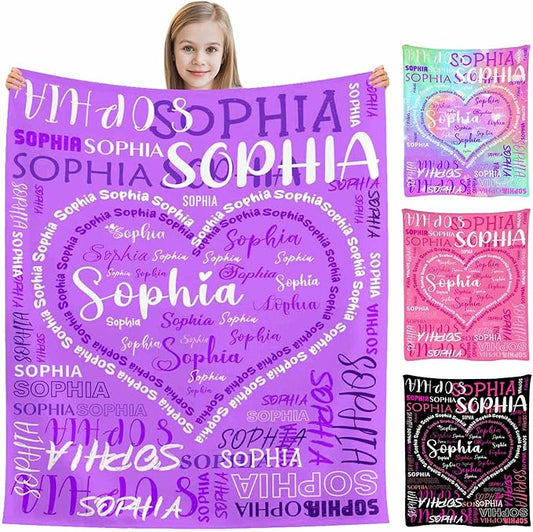 M YESCUSTOM Custom Baby Blanket with Name, Personalized Name Throw Blanket for Girls Boys Kids Customized Flannel Blanket for Men Women Valentines Day Mother's Day Christmas Newborns Purple Heart