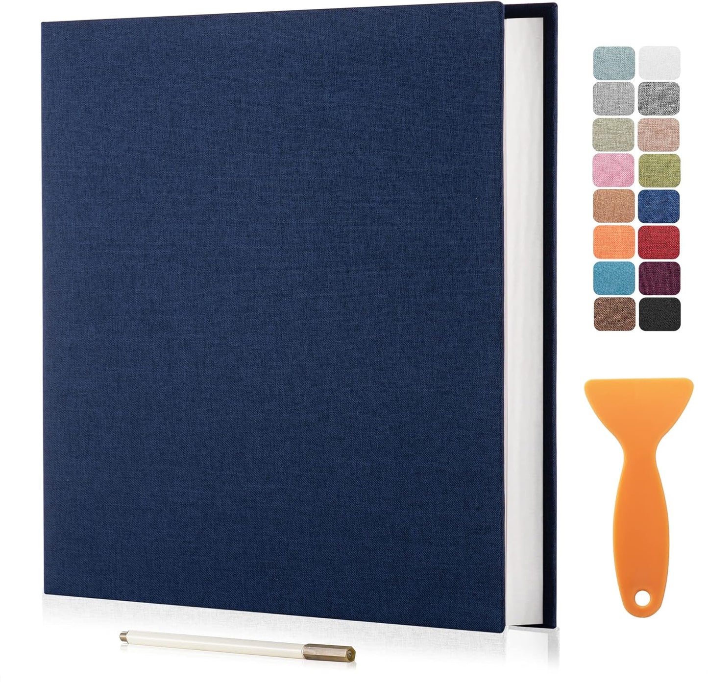 Large Photo Album Self Adhesive Scrapbook Album for 4×6 5×7 8×10 Pictures DIY Magnetic Linen Cover Album 40 Pages for Family Wedding Gifts with Metal Pen and Plastic Board Dark Blue