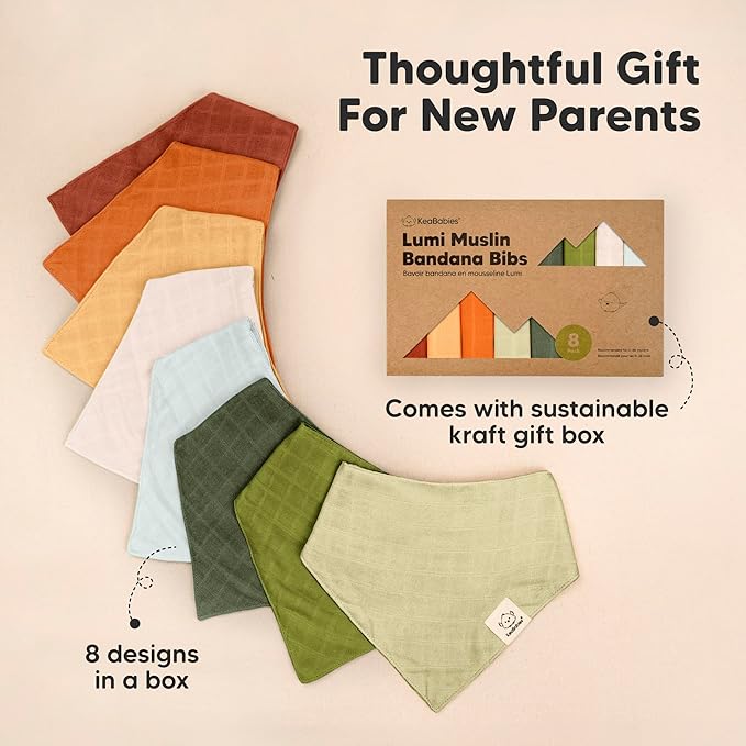 8-Pack Muslin Baby Bibs for Boys, Girls - Muslin Bandana Drool Bibs for Baby Girl & Boy, Drooling Newborn, Teething Toddler, Infant 0-36 Months, 100% Cotton Extra Absorbent & Soft (Sahara)