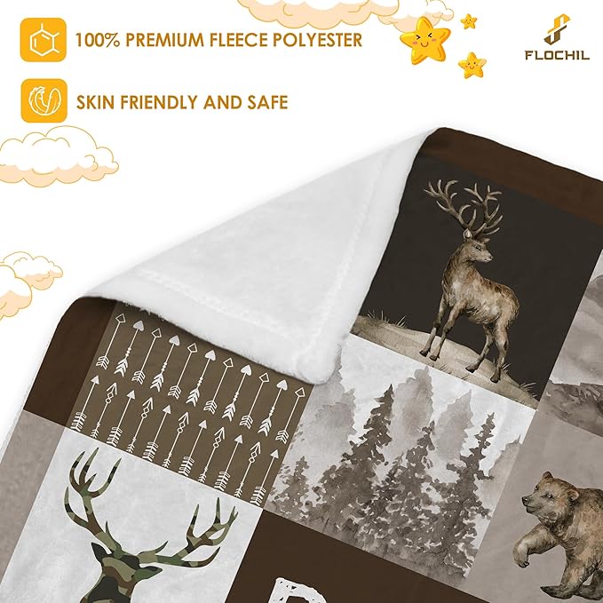 Personalized Baby Blankets, Custom Baby Blanket - Baby Blanket with Name for Boys, Best Gift for Baby, Newborn Elephants Flush Fleece (30x40) (Woodland 2)