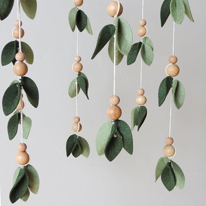 Green Leaf Crib Mobile Forest Baby Mobile for Crib Green Leaf Nursery Mobile with Wooden Bead