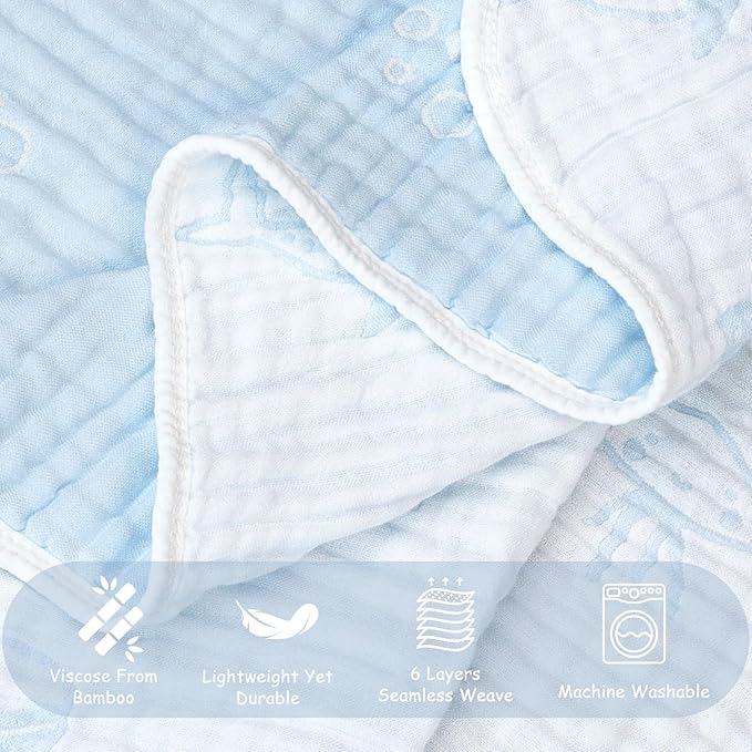BOPRIO Muslin Baby Blanket Ultra Soft and Lightweight Versatile Swaddle and Bed Blanket for Baby Toddler Essentials Infant Shower Items, 43 x 43 Inch (Blue Ocean)