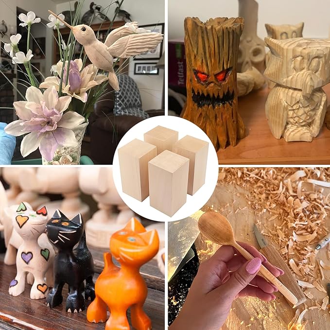 6 Pack Basswood Carving Blocks, 6x3x3 Inches Basswood Blocks for Beginner to Advanced Carvers, Ideal for DIY Projects and Gifts, Soft and Smooth, Easy Whittling and Carving,by GNIEMCKIN