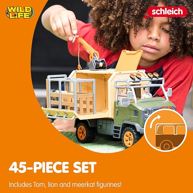 schleich WILD LIFE — 45-Piece Animal Rescue Toy Truck Playset with Ranger, Lion and Meerkat Figures, Playsets to Inspire Storytelling, Wild Animal Toys for Kids Ages 3+