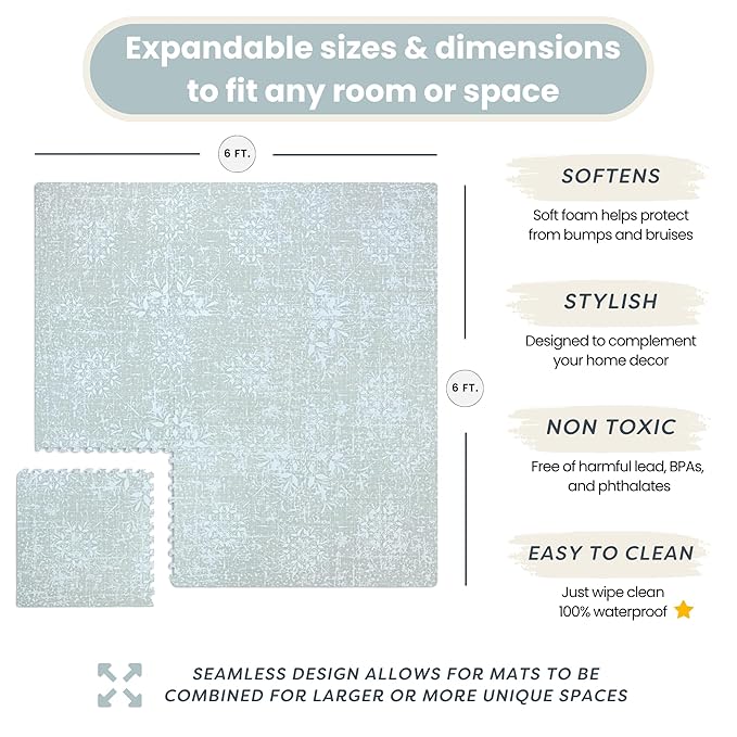 Baby Play Mat for Floor - Eden (6x6ft) - Premium EVA Foam Play Mat for Babies & Toddlers (Ages 0-5+) - Non-Toxic Playmat for Tummy Time, Crawling & Playroom - Stylish & Comfortable