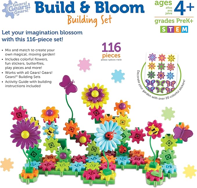 Learning Resources Gears! Build & Bloom Building Set, 117Piece