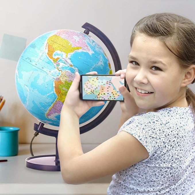 Interactive 10" Globe for Children with Stand (DIY) - App-Compatible, 400 Wonders, 1000+ Facts, LED Constellations, STEM Globe, World Lamp & Earth Decor