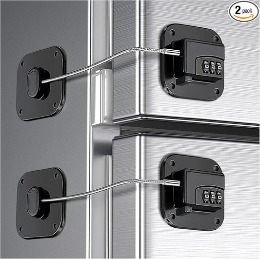 2 Pack Refrigerator Locks, Heavy Duty Fridge Lock for Child Safety Self Adhesive Combination Lock for Cabinets Window Drawers No Drilling No Keys Needed