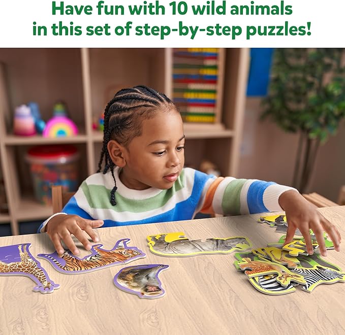 Skillmatics Step by Step Puzzles - 40 Piece Jigsaw & Toddler Puzzle, Montessori Educational Toy for Boys & Girls, Wild Animals, Travel Friendly, Gifts for Kids Ages 3, 4, 5 and Up