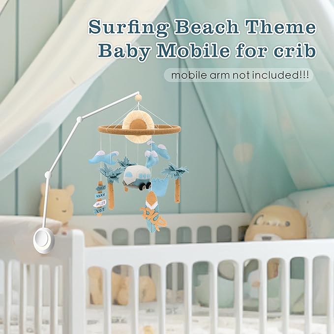 Surf Mobile for Crib Handmade Felt Nursery Decor Crib Mobile surf for Bassinet Baby Shower Newborn Baby Gift Beach Nursery Decor (Surf and Beach)