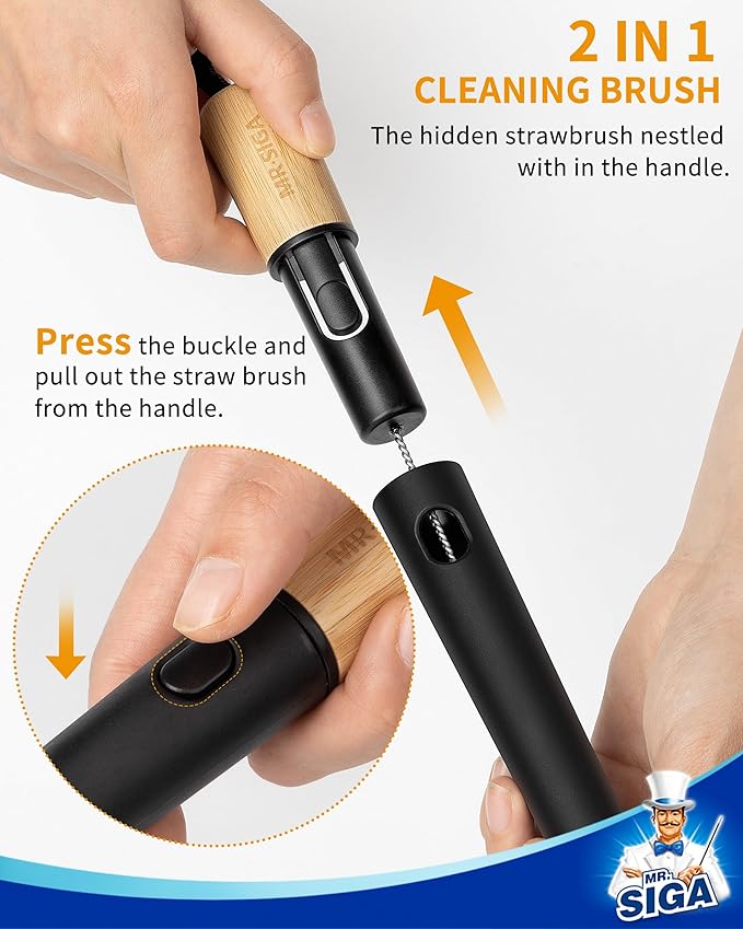 MR.SIGA Water Bottle Brush and Straw Cleaner Brush, Long Handle Bottle Cleaner Brush, 2 in 1 Bottle Cleaning Brush for Sports Bottles, Baby Bottles, Mugs, Straws