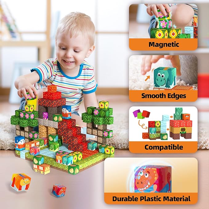 GobiDex Magnetic Blocks Kids Building Toys for Boys Girls 3+, Game-Based Build Jurassic MagWonder with Magnet Construction Dinosaur Toys, Upgraded STEM Sensory Gift for Birthday
