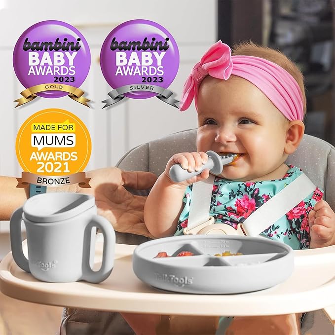 TalkTools Itsy Plate Must-Have Silicone Baby Plates with Suction | Non-Toxic Toddler Feeding Plate | Divided Portion | BPA-Free, Easy-Clean, Travel-Friendly Baby Dishware - Made in USA (Cloud)
