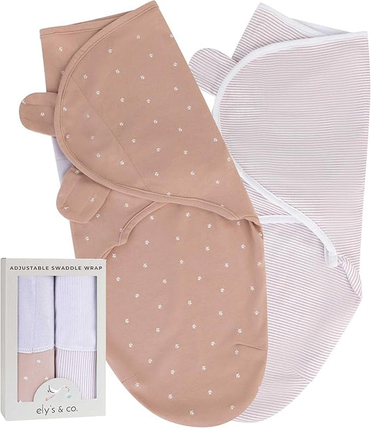Ely's & Co. Adjustable Swaddles for Newborn, Baby Swaddles 0-3 Months, Swaddle Sack for Baby Girl, 100% Cotton, 2 Pack (Pink Tulip)