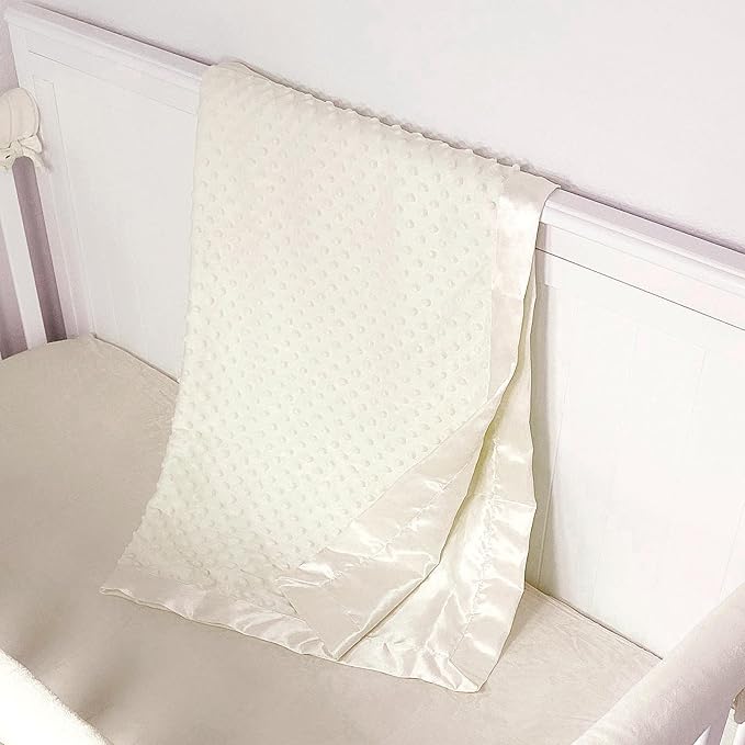 American Baby Company Heavenly Soft Chenille Receiving Blanket, 2-Layer Design with Minky Dot & Silky Satin, Cream, 30" x 40" for Boys and Girls