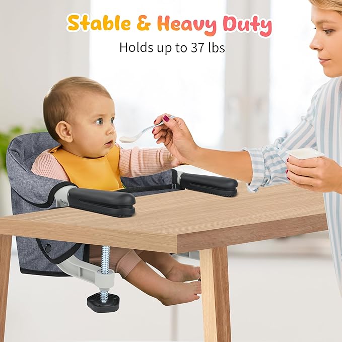 Hook On High Chair - Portable & Foldable Feeding Seat for Babies 6-36 Months, Home & Travel Use with Carry Bag (Grey)