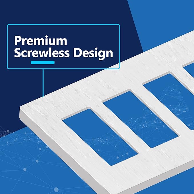 LIDER Brushed Finish Decorator Switch Cover, Screwless Wall Plate, Mid-Size 4-Gang 4.88" x 8.58", Unbreakable Polycarbonate Thermoplastic, UL Listed, LSWP-34M-BW, Brushed White