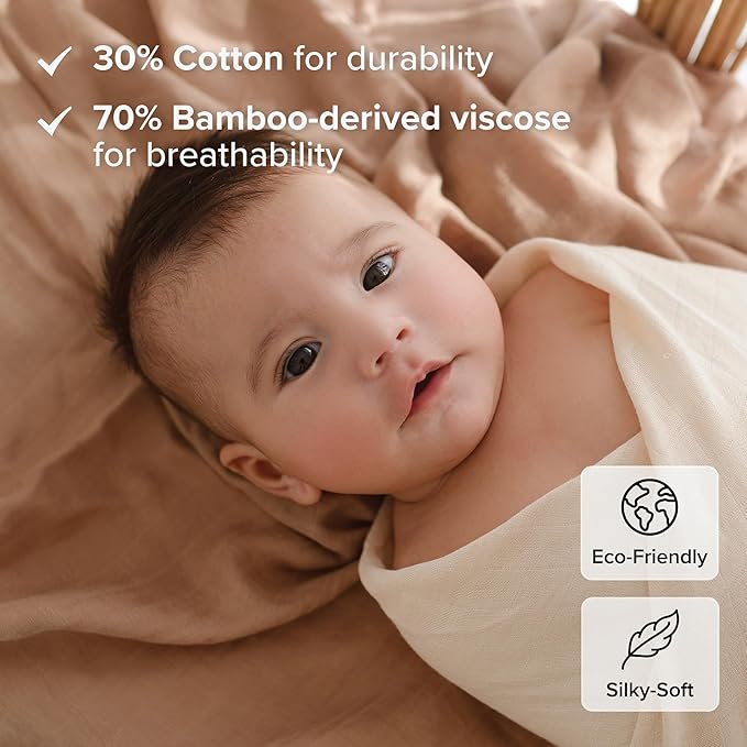 Muslin Swaddle Blankets for Newborns, Ivory White & Beige 2-Pack – Soft Viscose derived from Bamboo & Cotton Baby Blankets, 47x43, Breathable Receiving Blankets, Giftable Neutral Set