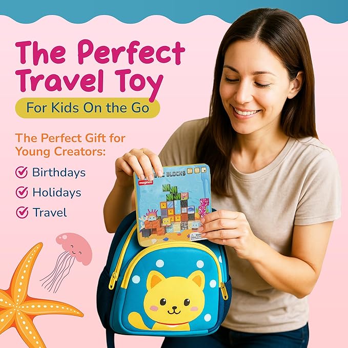 49PCS Mini Magnetic Blocks Ocean Theme – Sea Life STEM Building Cubes, Educational Magnet Toy with Iron Box, Creative & Safe Travel Gift for Kids Ages 3–8, Boys & Girls