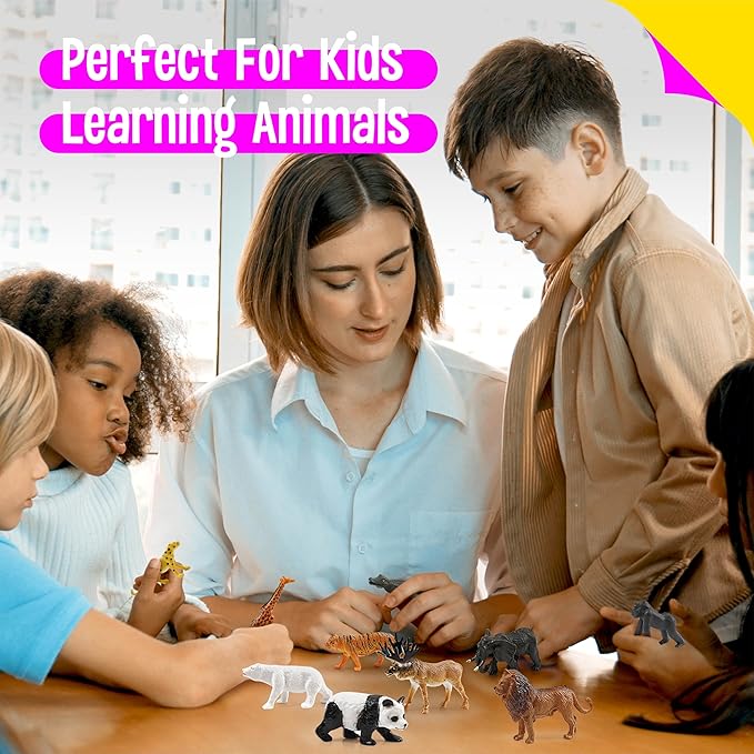 15 Wild Animal Figurines for Kids, Plastic Safari Animal Toys Tiny Portable Jungle Creature Figures Playset Montessori Toys Educational Game for Homeschool Preschool Toddler Kids