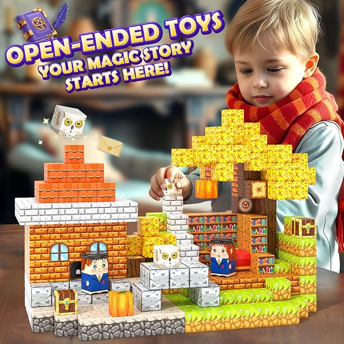 Magnetic Blocks - Build Mine Magnet World Magic World Adventure Set, 1’’ Magnet Cubes Kids Sensory Toys for Kids Age 3-5 5-7 8-12, Building Blocks Gift for 3 4 5 6 7 8 9 10 Year Old Boys & Girls