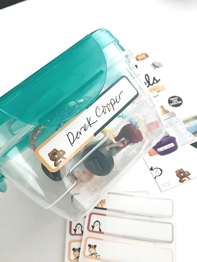 Bottle Labels, Write-On, Self-Laminating, Waterproof Kids Name Labels for Baby Bottles, Sippy Cup for Daycare School, Dishwasher Safe (Animal Friends), Made in The USA