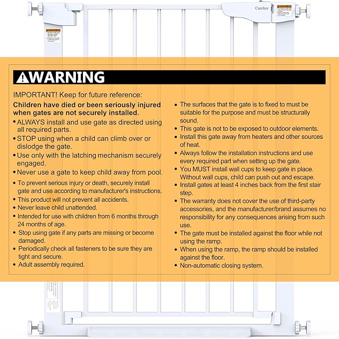 Cumbor 36" Extra Tall Baby Gate for Stairs, 29.7-54.2" Extra Wide Dog Gate for Doorways Hallways, Pressure Mounted Child Gate for Wide Opening, Auto Close Personal Safety for Babies and Pets, White