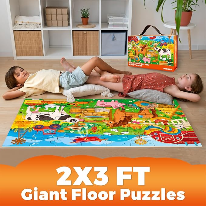 QUOKKA Giant Floor Puzzle for Kids Ages 4-6 – 2x3 Feet Extra-Thick 48 Pieces Toddler Puzzle Ages 3-5 – Farm Educational Activity for Boys Girls – Premium Box with Sturdy Handle & Magnetic Closure