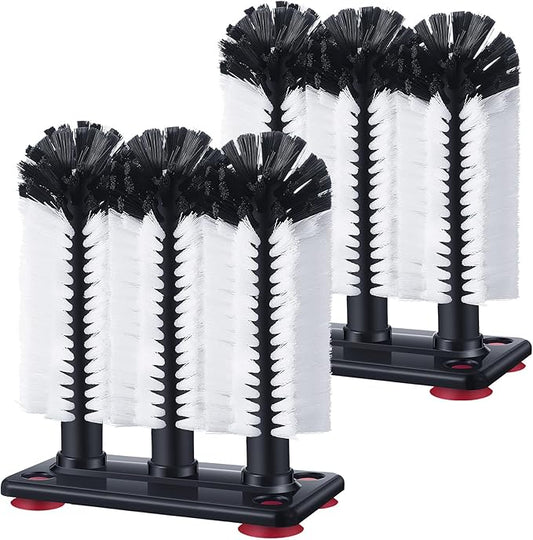 Havawish 2 Pack Water Bottle Cleaning Brush with Suction Base, 3 Head Bristle Bar Glass Washer for Sink, Cup Washer Brush Cleaner for Bar Beer Cup, Wine Glass (7.3 x 3.7 x 10.4)