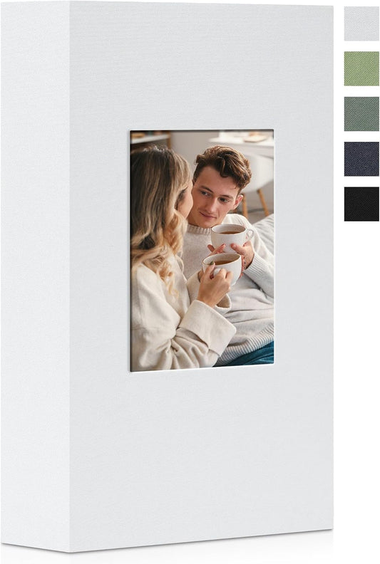 Photo Album 4x6 Pictrues 300 Pockets Linen Cover with Front Window Large Picture Book for Family Travel Wedding and Memory Keepsake Organizer White