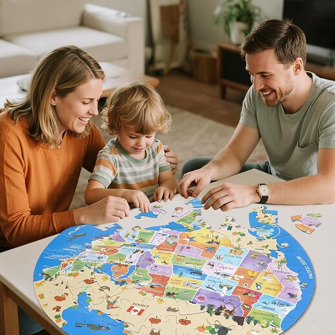 USA Map Puzzle for Kids -70 Piece Round United States Puzzles for Kids Ages 4 and Up, Toddler Puzzle Globe Geography Games Educational Toys Gifts for Boys Girls Childre(United States Map)