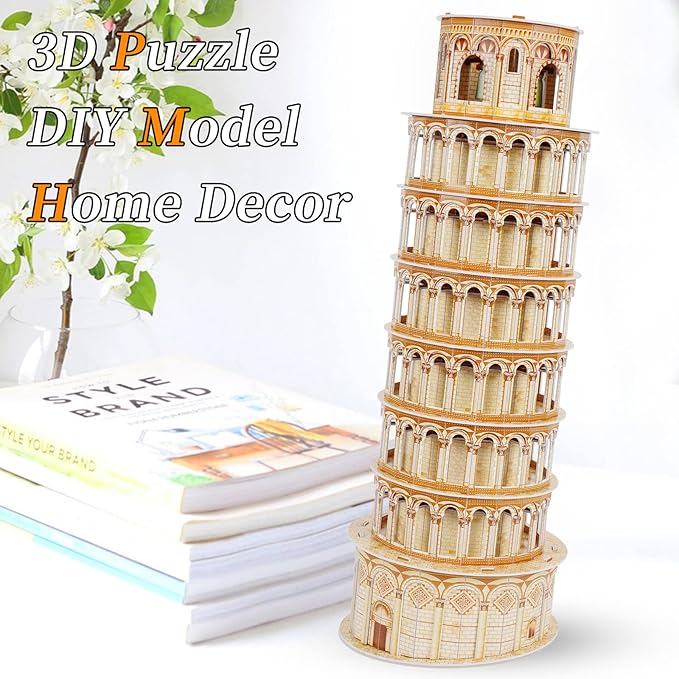 3D Puzzles for Adults & Kids, Exquisite Leaning Tower of Pisa City Large Architecture Building Model Kit, 3D Jigsaw Craft Kits STEM Educational Toys Birthday for Boys Girls Ages 10+ Home Decor, 70 PCS
