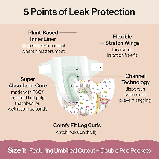 The Honest Company Clean Conscious Diapers for Sensitive Skin, Up to 100% Leakproof Hypoallergenic Fragrance-Free Baby Diapers, Gender Neutral Prints, Super Club Box, Size 1 (8–14 lbs), 136 Count