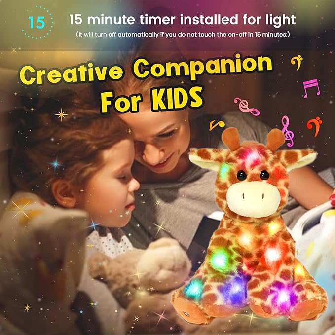 Hopearl LED Musical Stuffed Giraffe Lighting Up Singing Plush Toy Adjustable Volume Lullaby Animated Soothe Birthday Festival for Kids Toddlers Boys Girls, Orange, 11''