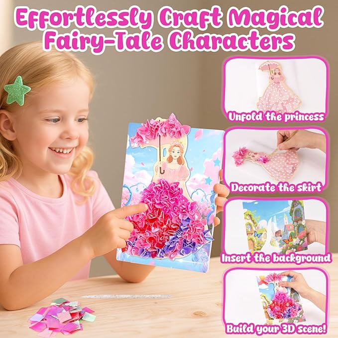 3 otters Poke in Art, Magical Princesses Party Favors Pretty Princess Game for DIY Crafts Birthday Gifts Classroom Prizes for Girls