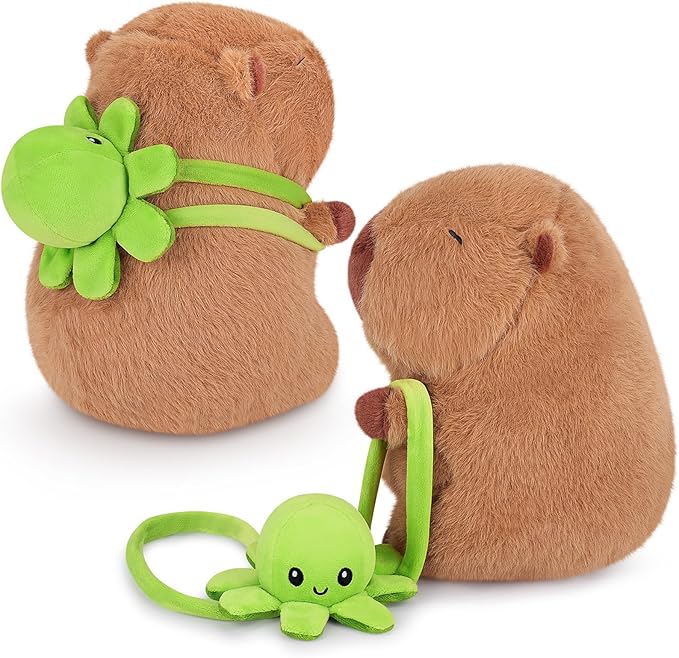 Achwishap Capybara Plush,Capybara Stuffed Animal Cute Plushies,Capybara Plush Toys,Kawaii Plushie Stuffed Toy with Octopus Backpack Plushies Gifts for Kids Adults(Capybara with Octopus Backpack,9.1”)