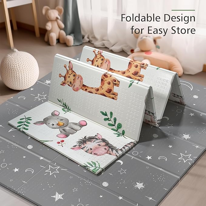 79x71 Extra Large Baby Play Mat for Floor, Foldable Foam Playmat for Babies 0-12 Months & Kids, Non-Toxic Waterproof Baby Mat for Floor, Thick Playpen Mat for Tummy Time Crawling
