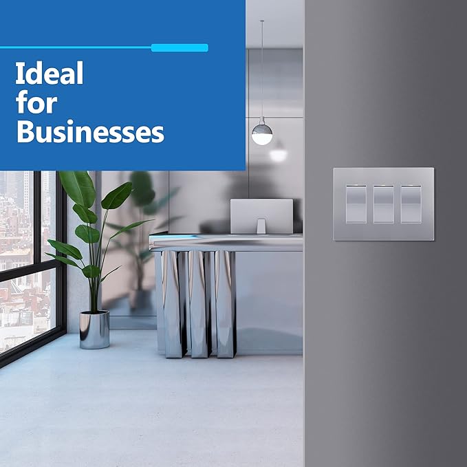 LIDER Matte Finish Decorator Switch Cover, Screwless Wall Plate, Mid-Size 3-Gang 4.88" x 6.77", Unbreakable Polycarbonate Thermoplastic, UL Listed, LSWP-33M-SV, Silver