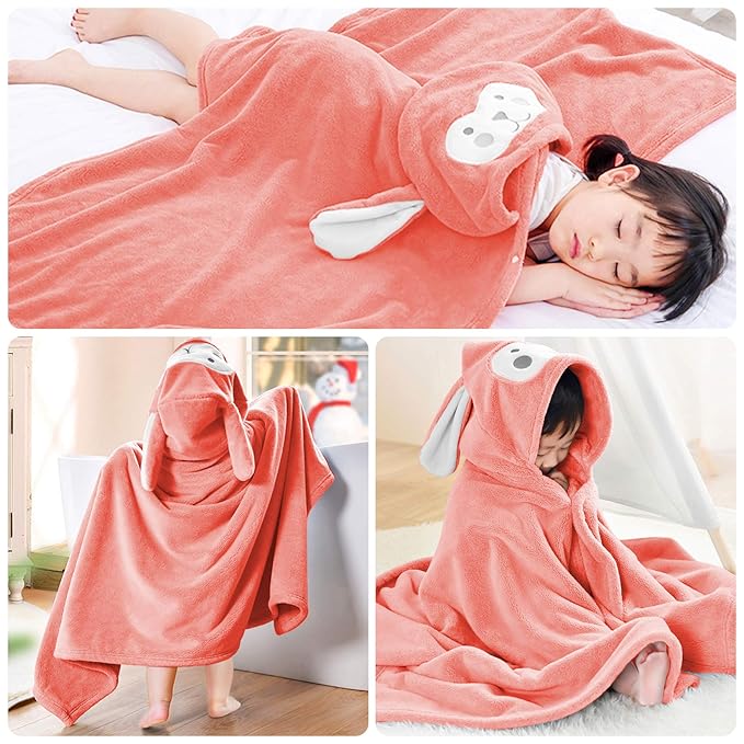 ROMASA Baby Bath Towel Hooded Ultra Soft Towel Highly Absorbent Bathrobe Blanket Toddlers Shower Gifts for Boys Girls- 27.5" x 55" (Pink)