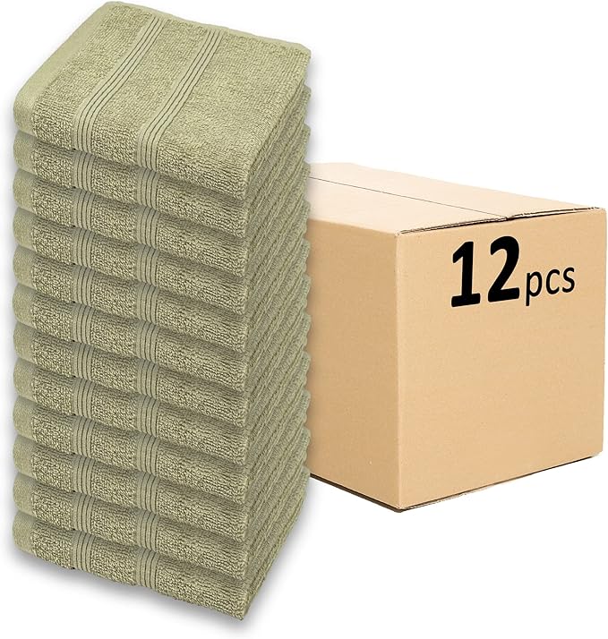 Kaufman - Premium Washcloth Set of 12 (13x13 Inches) 100% Cotton Ring Spun, Highly Absorbent, Durable and Ultra Soft Feel Wash Cloths Essential for Bathroom, Spa, Gym, and Face Towel (12PK)