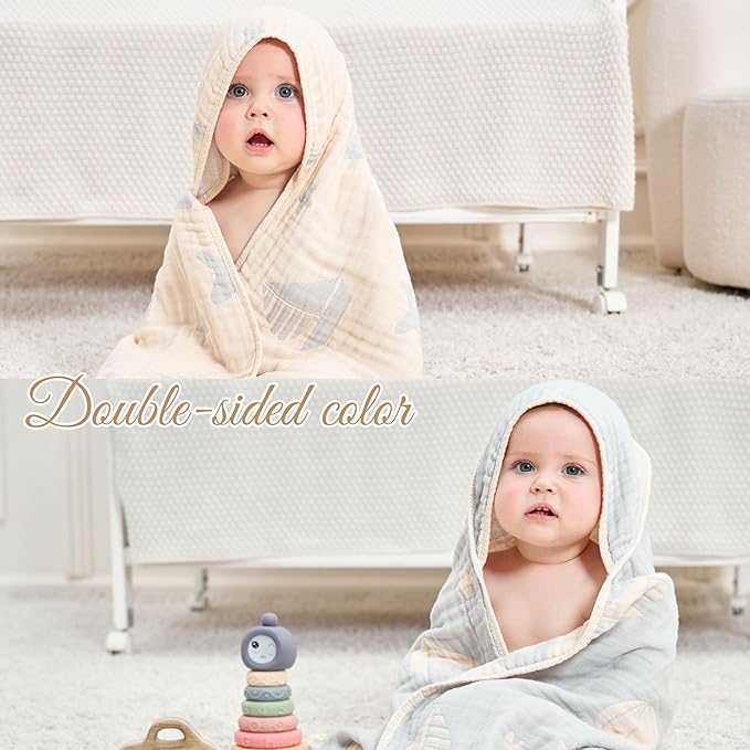 Ultra-Soft Muslin Baby Hooded Towel - 32 x 32 Inches, Ideal for Bath & Beach, Suitable for Both Boys & Girls from Newborns to Toddlers